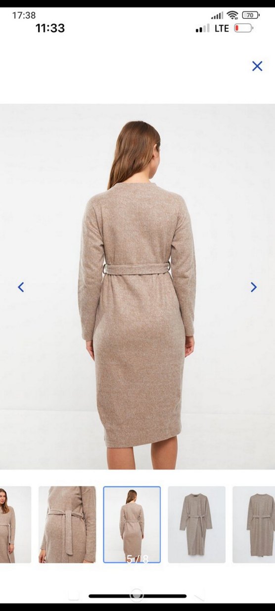 Uzun Kollu Bej Hamile Triko Elbise - Görsel 3