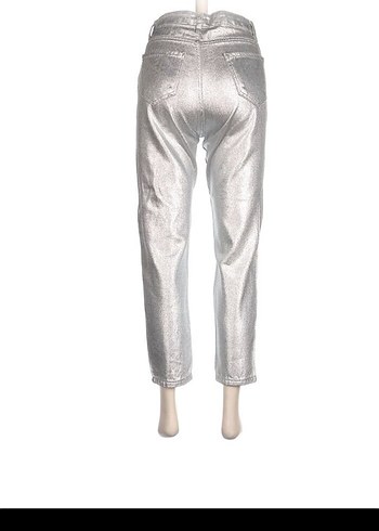 Gri Parlak Metalik Kadın Midi Jean - Görsel 3