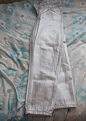 Gri Parlak Metalik Kadın Midi Jean - Görsel 8