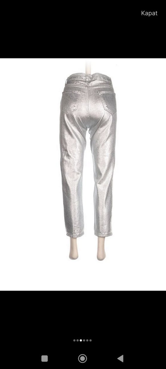 Gri Parlak Metalik Kadın Midi Jean - Görsel 3