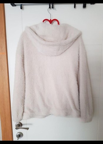 Beyaz Kapüşonlu Peluş Kadın Ceket - Görsel 4