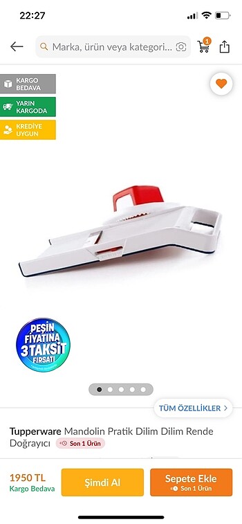 Tupperware mandolin pratik dilim rende doğrayıcı