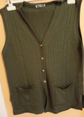 haki Örgü Kadın yelek - Görsel 2