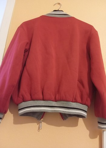 Gri Detaylı Kırmızı Erkek Çocuk Fermuarlı Ceket - Görsel 5