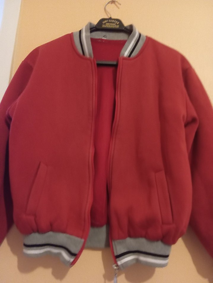 Gri Detaylı Kırmızı Erkek Çocuk Fermuarlı Ceket - Görsel 3