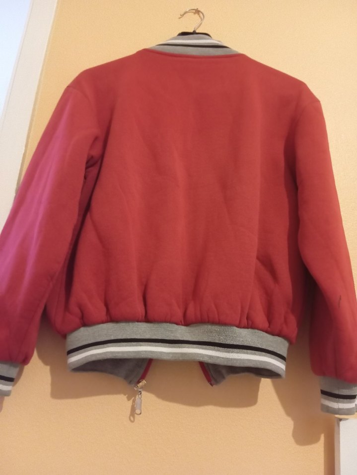 Gri Detaylı Kırmızı Erkek Çocuk Fermuarlı Ceket - Görsel 5