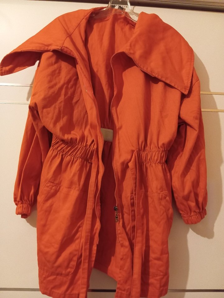 turuncu Midi  Keten Ceket - Görsel 2