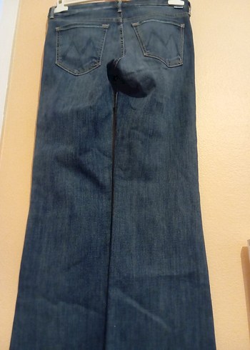 Kadın Lacivert Belli Geniş Paça Kot Pantolon - Görsel 4