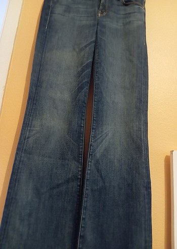 Kadın Lacivert Belli Geniş Paça Kot Pantolon - Görsel 3