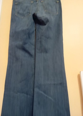 Kadın Lacivert Belli Geniş Paça Kot Pantolon - Görsel 5