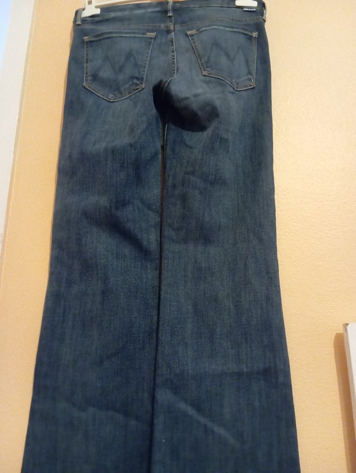 Kadın Lacivert Belli Geniş Paça Kot Pantolon - Görsel 4