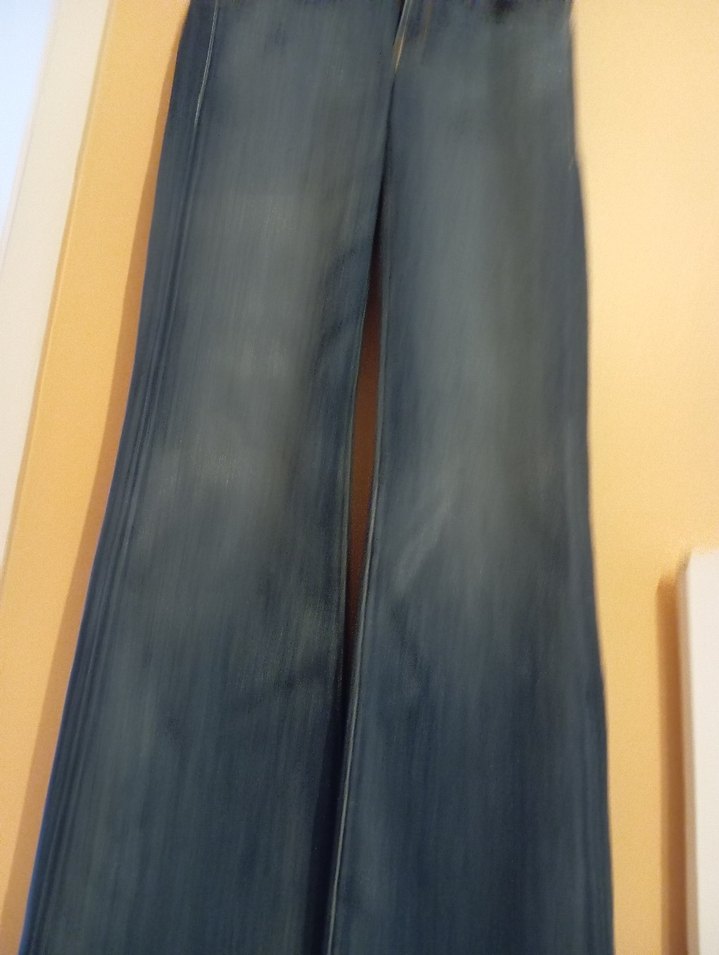 Kadın Lacivert Belli Geniş Paça Kot Pantolon - Görsel 2