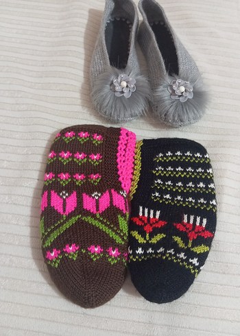 Gri Örgü Kadın Stiletto babet patik - Görsel 4