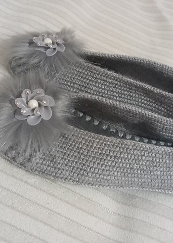 Gri Örgü Kadın Stiletto babet patik - Görsel 3