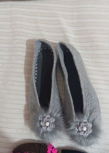 Gri Örgü Kadın Stiletto babet patik - Görsel 2