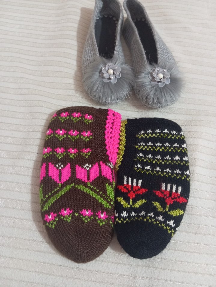 Gri Örgü Kadın Stiletto babet patik - Görsel 4