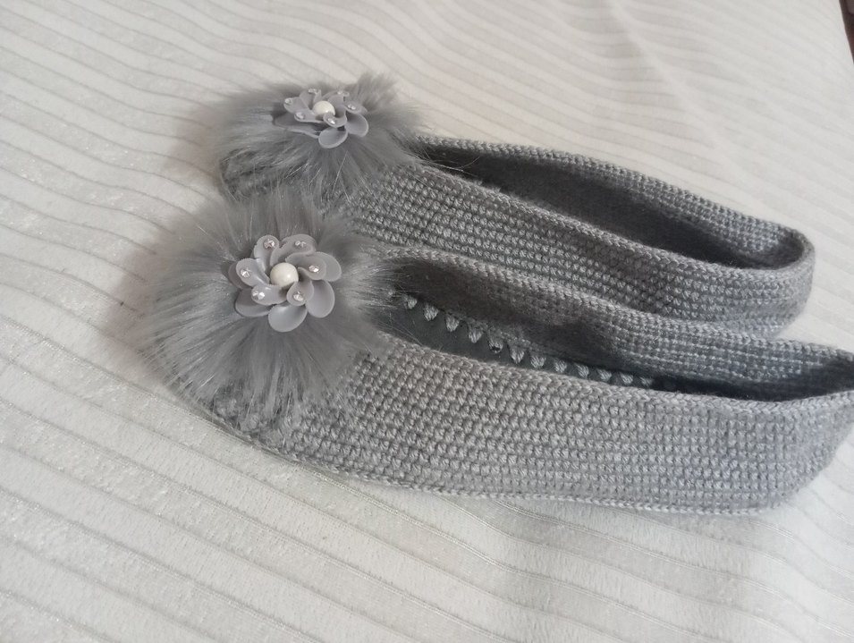 Gri Örgü Kadın Stiletto babet patik - Görsel 3