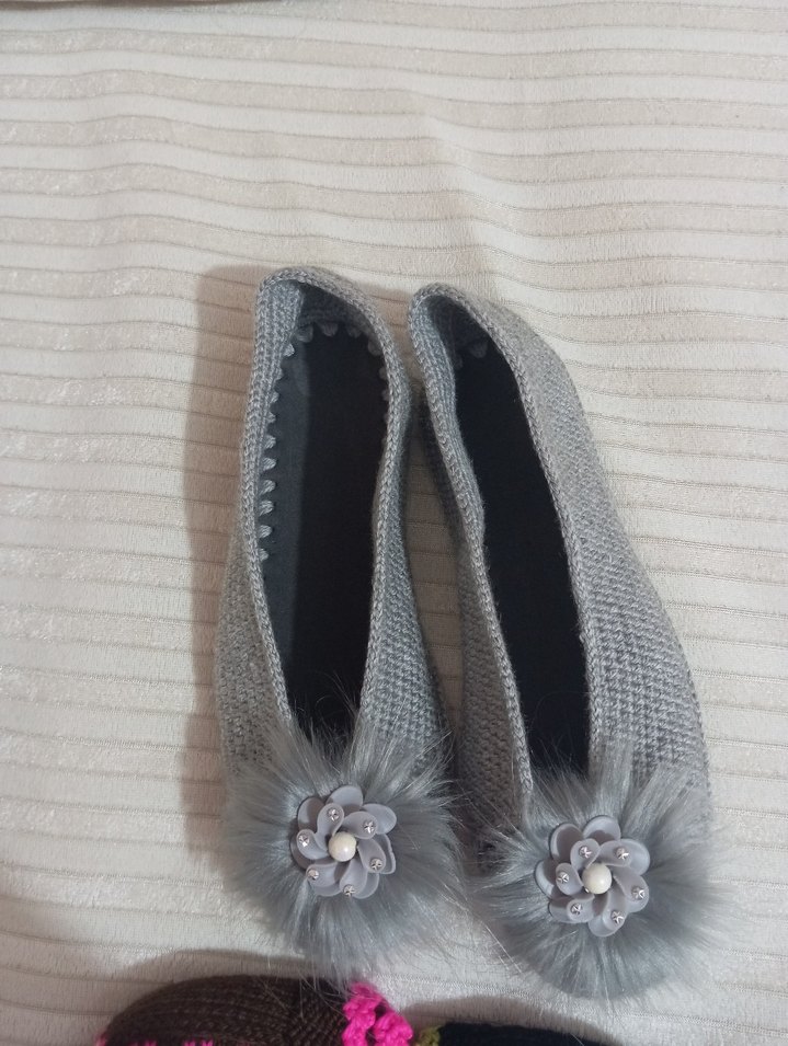 Gri Örgü Kadın Stiletto babet patik - Görsel 2