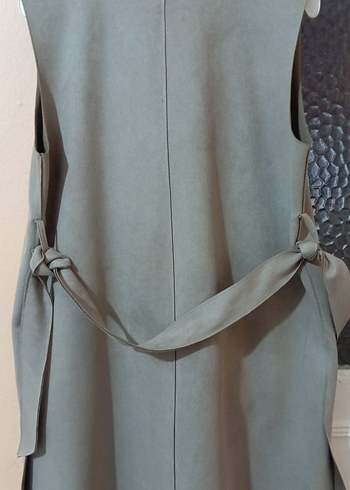 Bej Süet Düğmeli Uzun Kadın Trençkot - Görsel 5