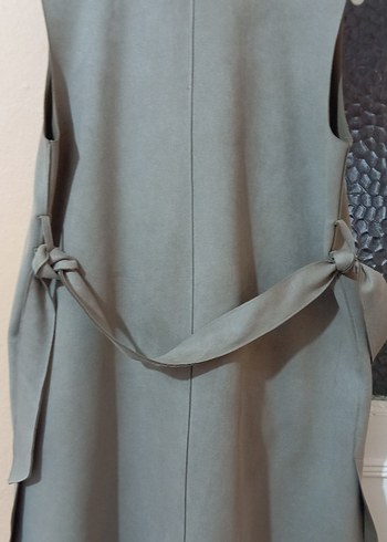 Bej Süet Düğmeli Uzun Kadın Trençkot - Görsel 6