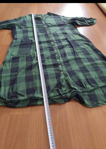 Beyoğlu Butik Yeşil Kareli Uzun bohem Gömlek/elbise