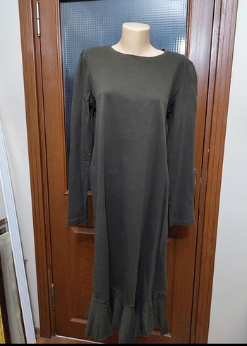 haki Uzun Kollu Basic Kadın Elbise/tunik
