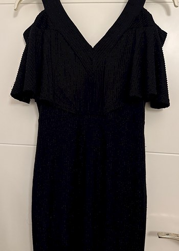 Siyah Uzun V Yaka Drapeli Kadın balık abiye elbise - Görsel 3