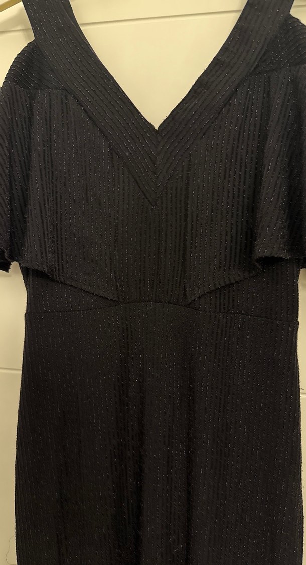 Siyah Uzun V Yaka Drapeli Kadın balık abiye elbise - Görsel 4