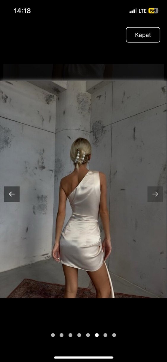 Bej elbise saten - Görsel 4