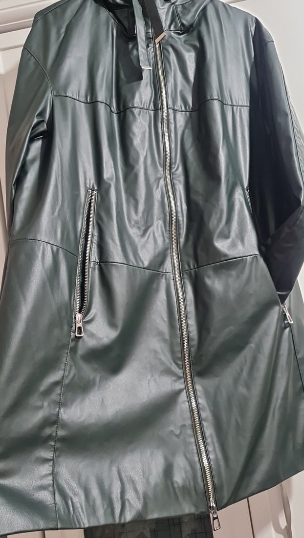 Yeşil Parlak Deri Kadın deri kaban m l xl uyumludur - Görsel 2