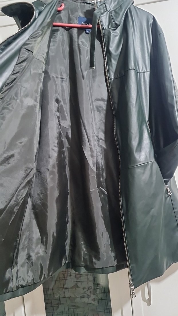 Yeşil Parlak Deri Kadın deri kaban m l xl uyumludur - Görsel 3