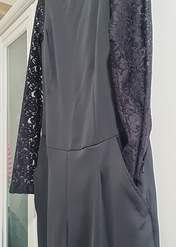 Dantel Detaylı Siyah Uzun Kollu Tulum - Görsel 3