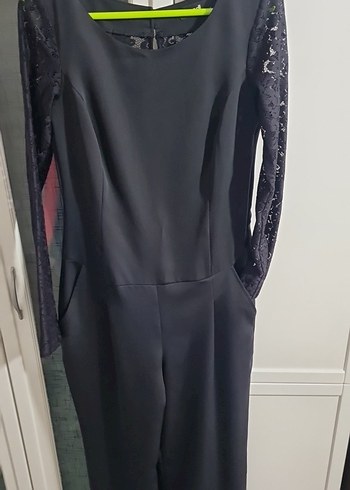 Dantel Detaylı Siyah Uzun Kollu Tulum - Görsel 4