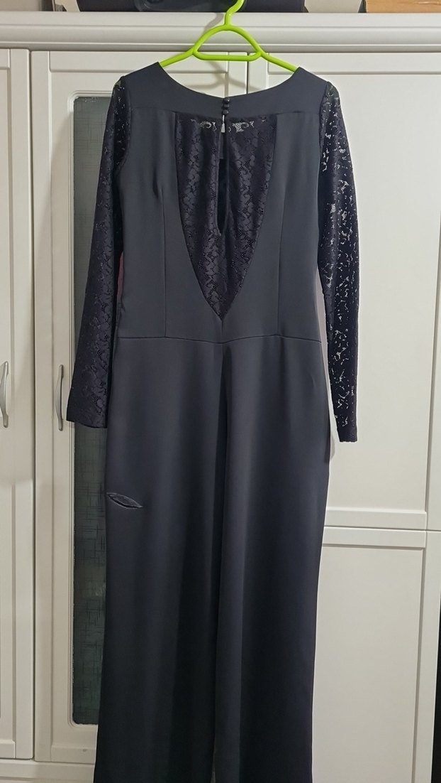 Dantel Detaylı Siyah Uzun Kollu Tulum - Görsel 5