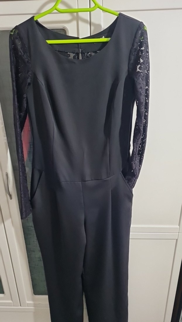 Dantel Detaylı Siyah Uzun Kollu Tulum - Görsel 4