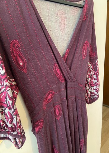 Uzun Mor Desenli vintage elbise midi boy - Görsel 2