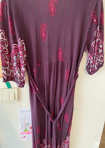 Uzun Mor Desenli vintage elbise midi boy - Görsel 4