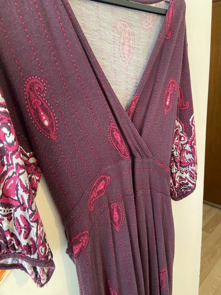 Uzun Mor Desenli vintage elbise midi boy - Görsel 2