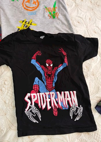 Erkek Çocuk Siyah Spiderman Baskılı Tişört 5adet