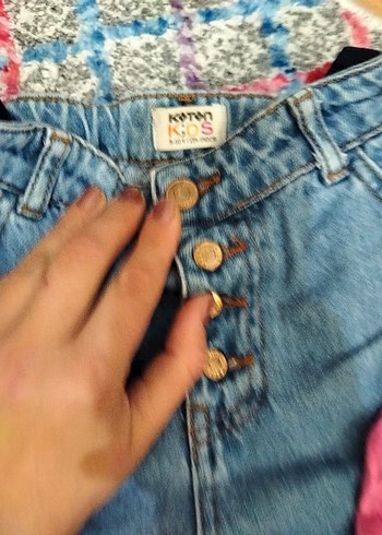 Kız Çocuk Düğmeli Bol Kesim Denim Pantolon - Görsel 4