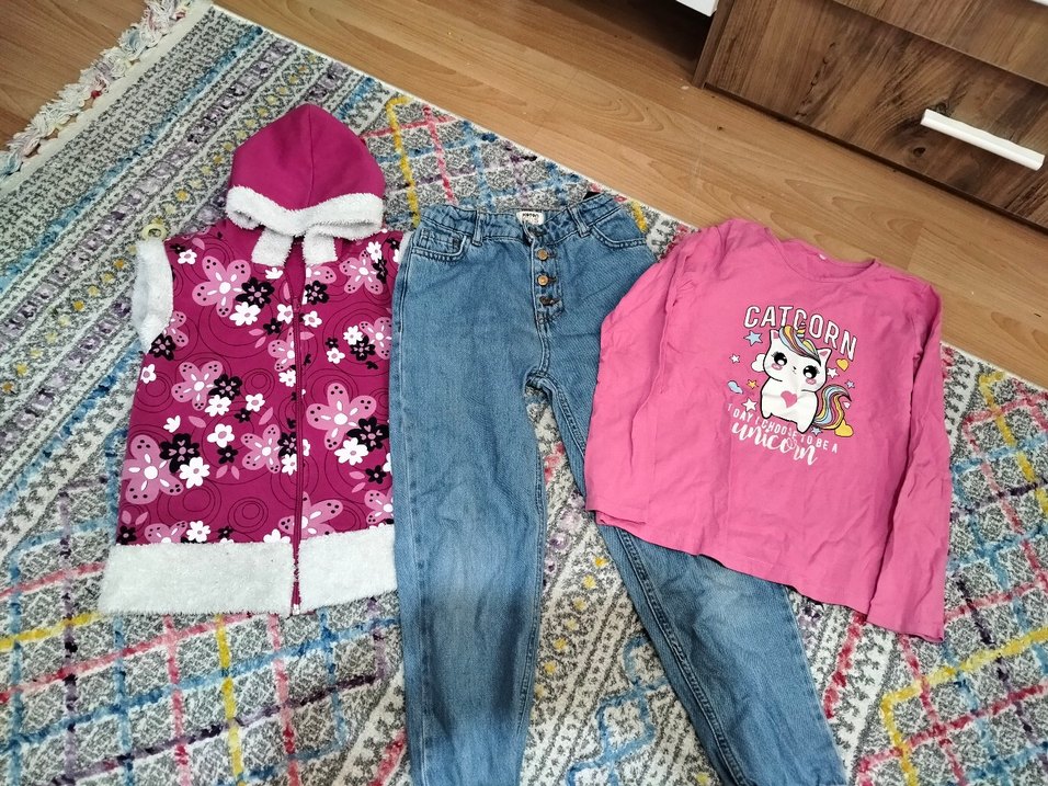 Kız Çocuk Düğmeli Bol Kesim Denim Pantolon - Görsel 5