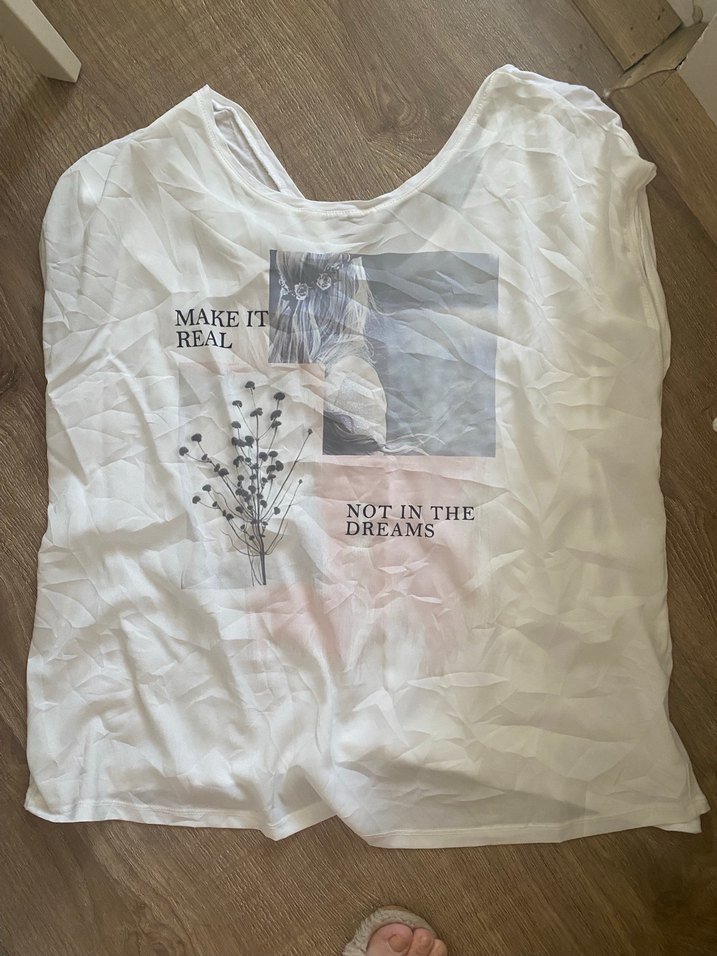 Baskılı Beyaz Hamile T-shirt, Kısa Kollu, Salaş - Görsel 2