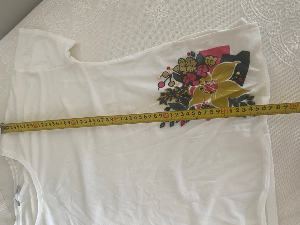 Beyaz Bohem Baskılı Hamile Tişörtü mavi marka - Görsel 2