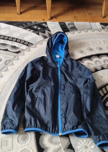 Decathlon marka Kapüşonlu unisex Çocuk Mavi Fermuarlı yağmurluk - Görsel 4