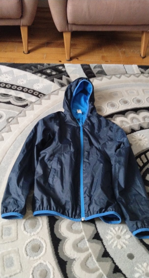 Decathlon marka Kapüşonlu unisex Çocuk Mavi Fermuarlı yağmurluk - Görsel 4