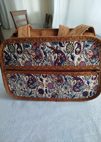 Renkli Desenli Kahverengi Süet Bohem Çanta - Görsel 2
