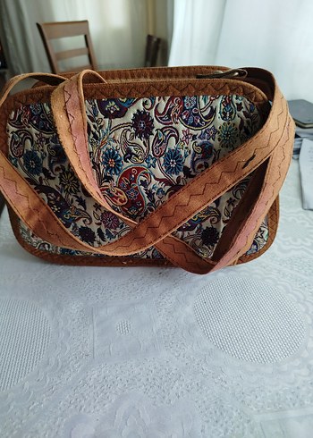 Renkli Desenli Kahverengi Süet Bohem Çanta - Görsel 4