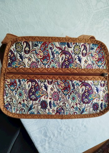 Renkli Desenli Kahverengi Süet Bohem Çanta - Görsel 3