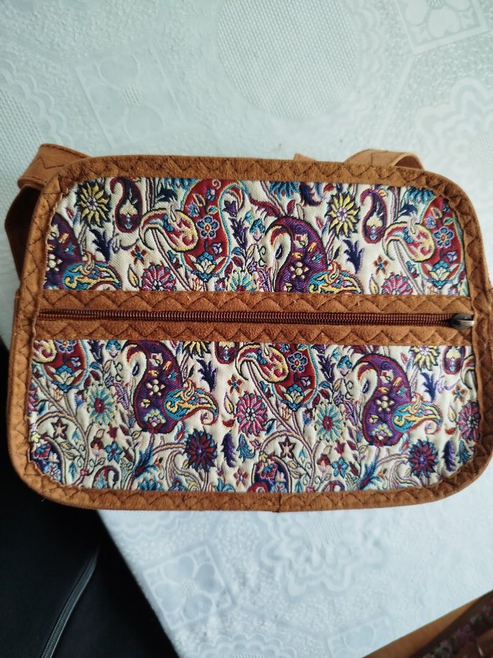 Renkli Desenli Kahverengi Süet Bohem Çanta - Görsel 3