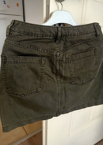 H&M Kemerli Gri Kadın Midi Denim Etek